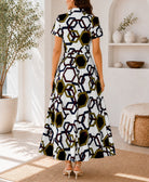 Ladies White Geometric Print Button Down Maxi Dress - StylePhase SA