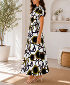 Ladies White Geometric Print Button Down Maxi Dress - StylePhase SA