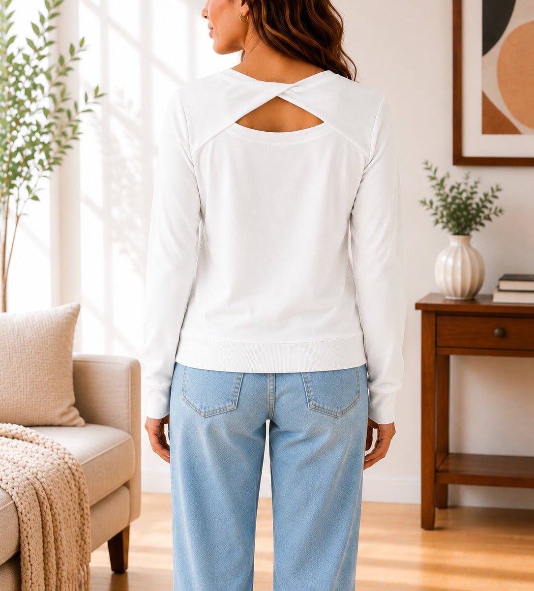 Ladies White Gym Back Twist Sweater - StylePhase SA