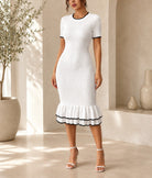 Ladies White Jersey Ruffle Dress- New Feeling - StylePhase SA