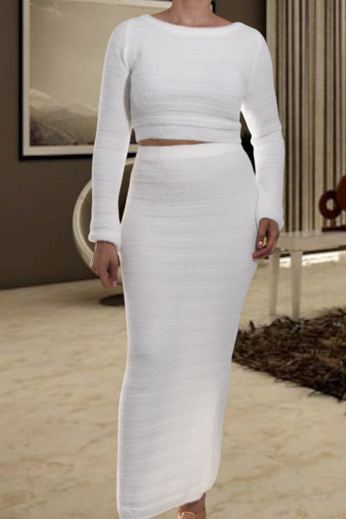 Ladies White Jersey Two Piece Set - StylePhase SA