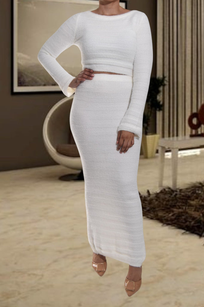 Ladies White Jersey Two Piece Set - StylePhase SA