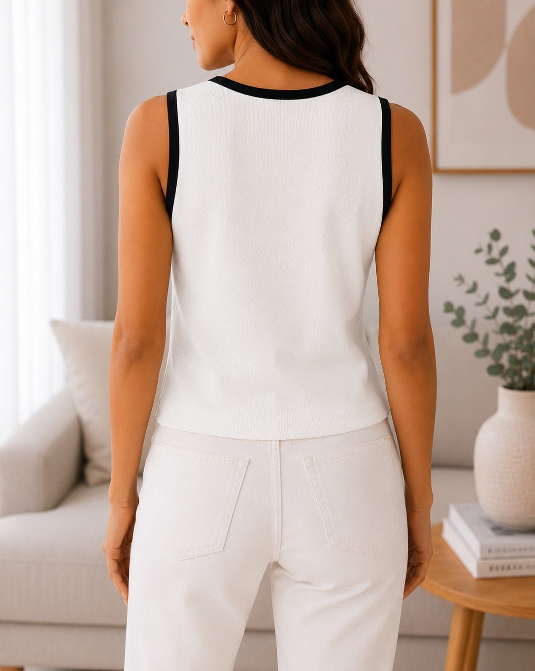 Ladies White Knitwear Sleeveless Tank Top - StylePhase SA
