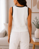 Ladies White Knitwear Sleeveless Tank Top - StylePhase SA