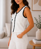 Ladies White Knitwear Sleeveless Tank Top - StylePhase SA