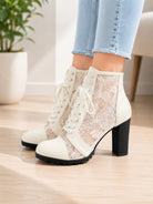 Ladies White Lace Up Block Heel Boot - StylePhase SA