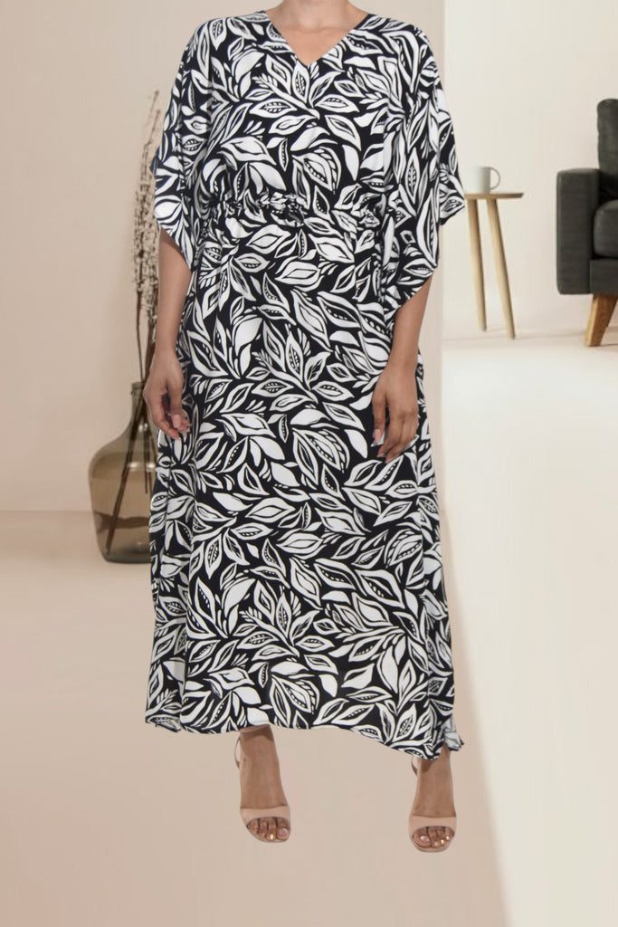 Ladies White Leaf Printed Kaftan - StylePhase SA