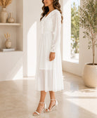 Ladies White Lined Ruffle V-Neckline Chiffon Dress - StylePhase SA