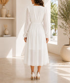 Ladies White Lined Ruffle V-Neckline Chiffon Dress - StylePhase SA