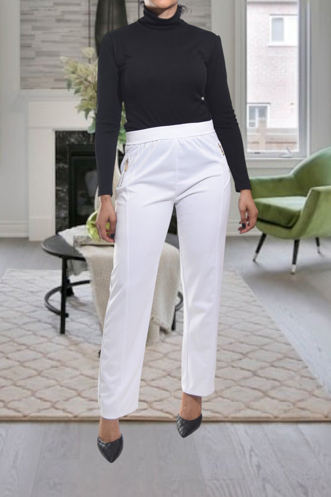 Ladies White Long Zip Pants - StylePhase SA