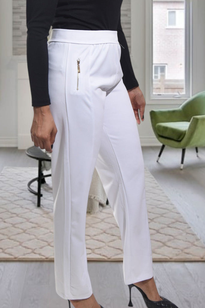 Ladies White Long Zip Pants - StylePhase SA