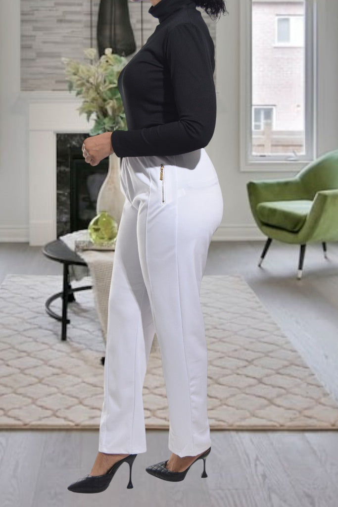 Ladies White Long Zip Pants - StylePhase SA