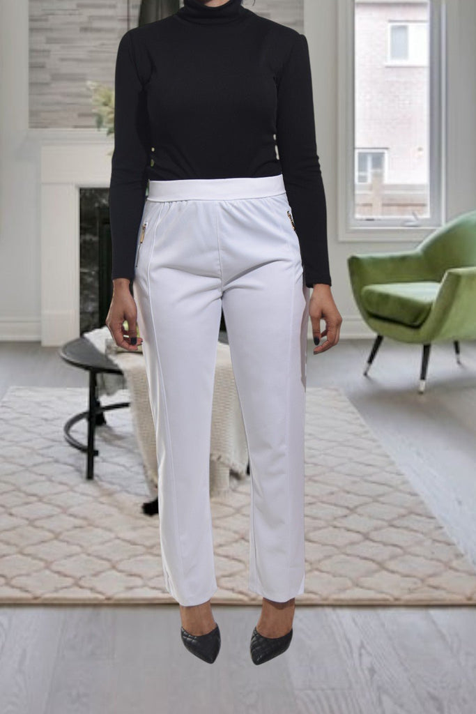 Ladies White Long Zip Pants - StylePhase SA