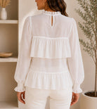 Ladies White Mock Neckline Chiffon Layered Blouse - StylePhase SA