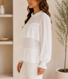 Ladies White Mock Neckline Chiffon Layered Blouse - StylePhase SA