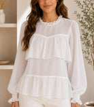 Ladies White Mock Neckline Chiffon Layered Blouse - StylePhase SA