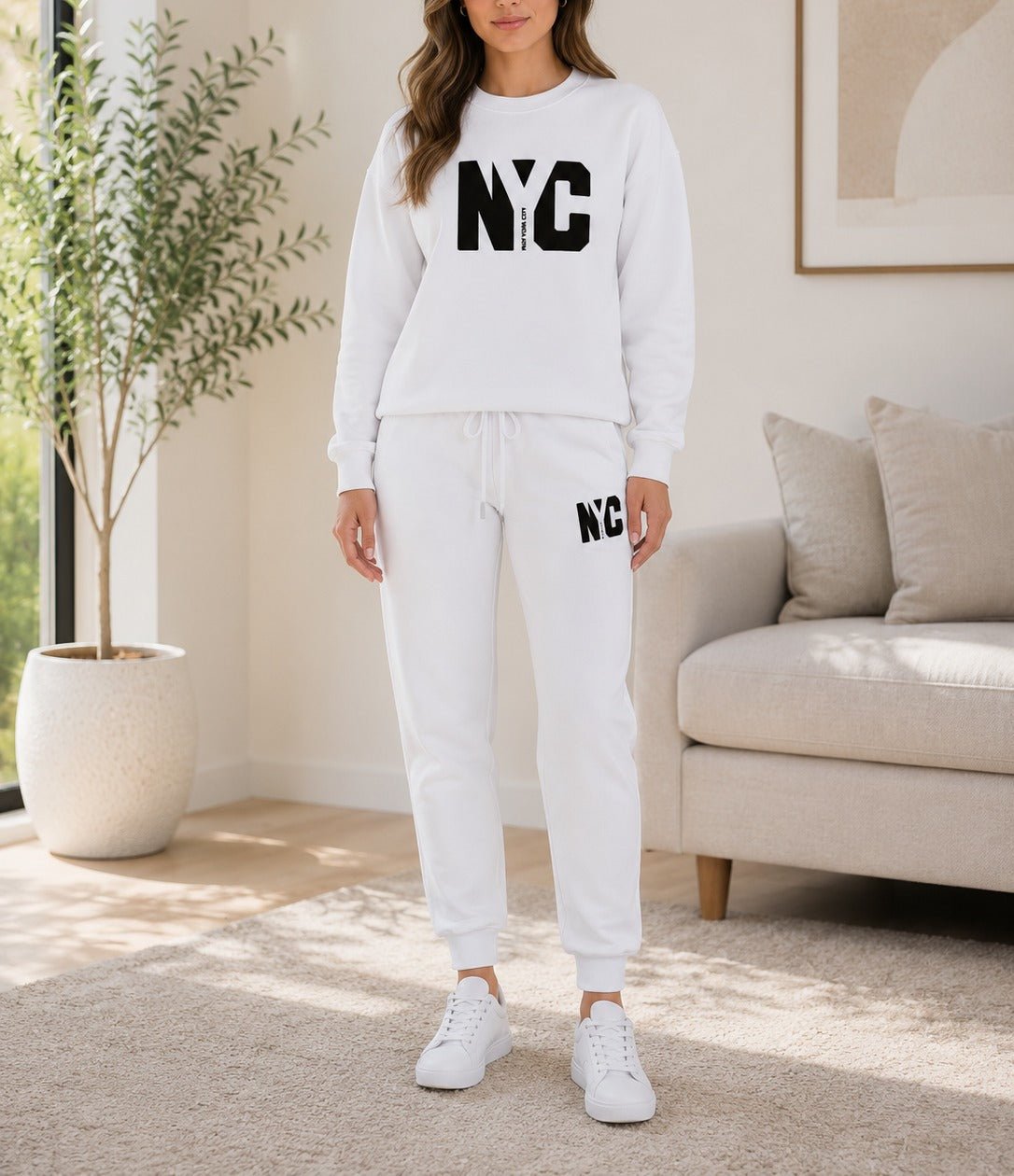 Ladies White NYC Loungewear Set - StylePhase SA