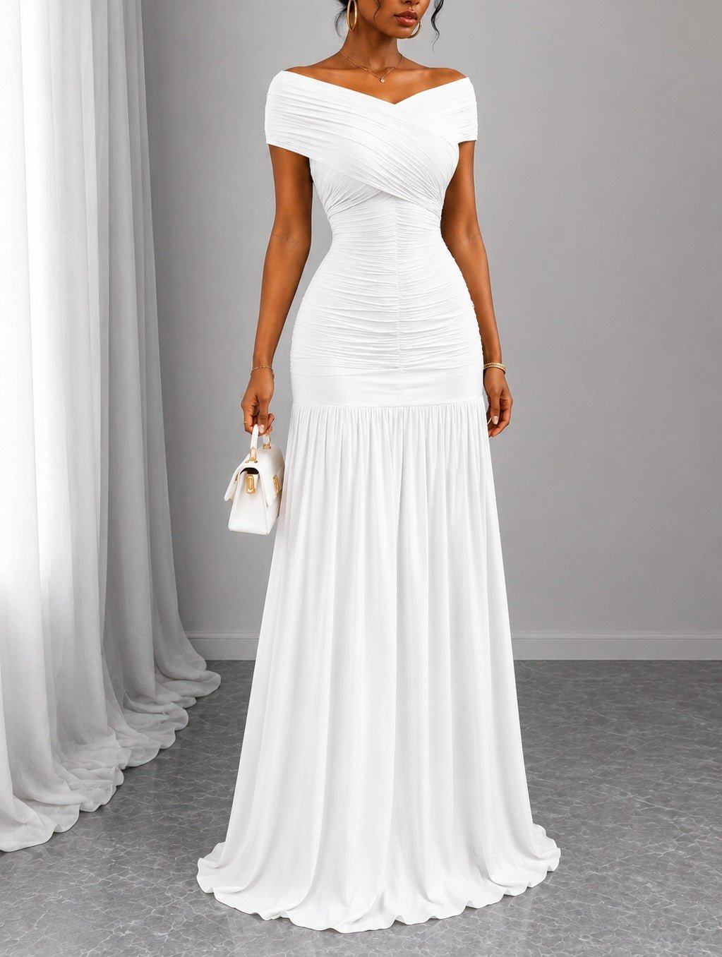 Ladies White Off Sleeve Maxi Dress - StylePhase SA