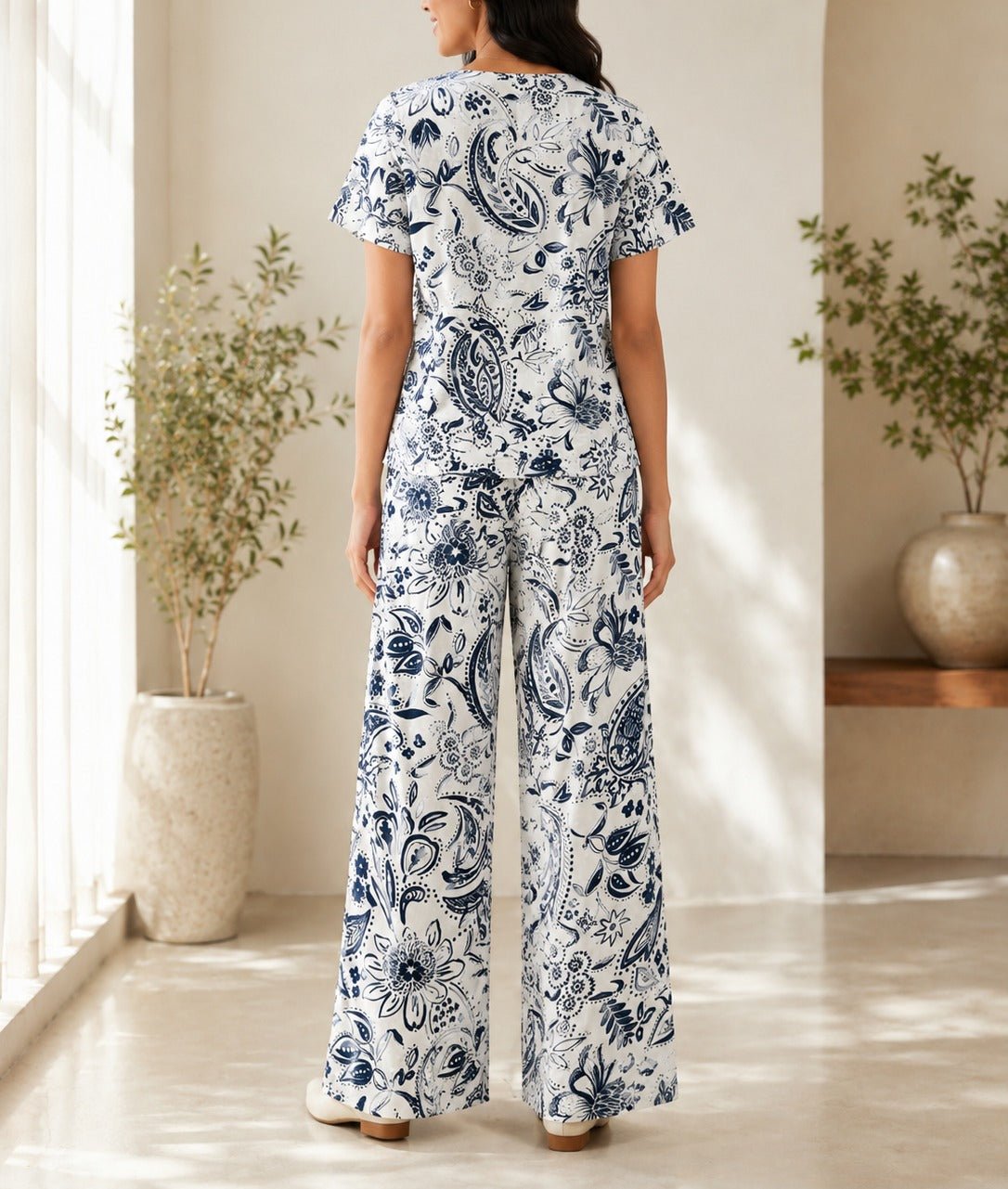 Ladies White Paisley Print Two-Piece Set - StylePhase SA