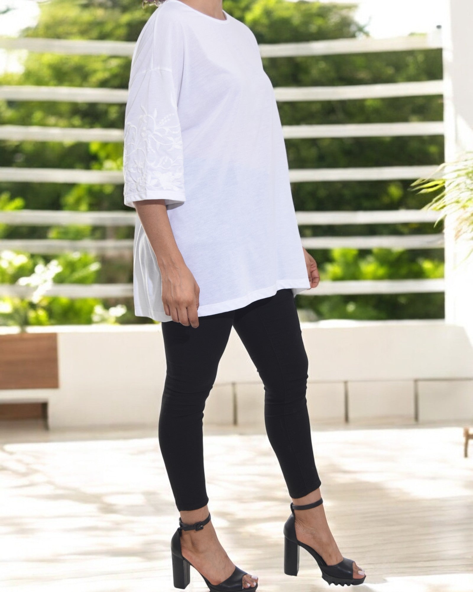 Ladies White Pattern Sleeve Top - StylePhase SA