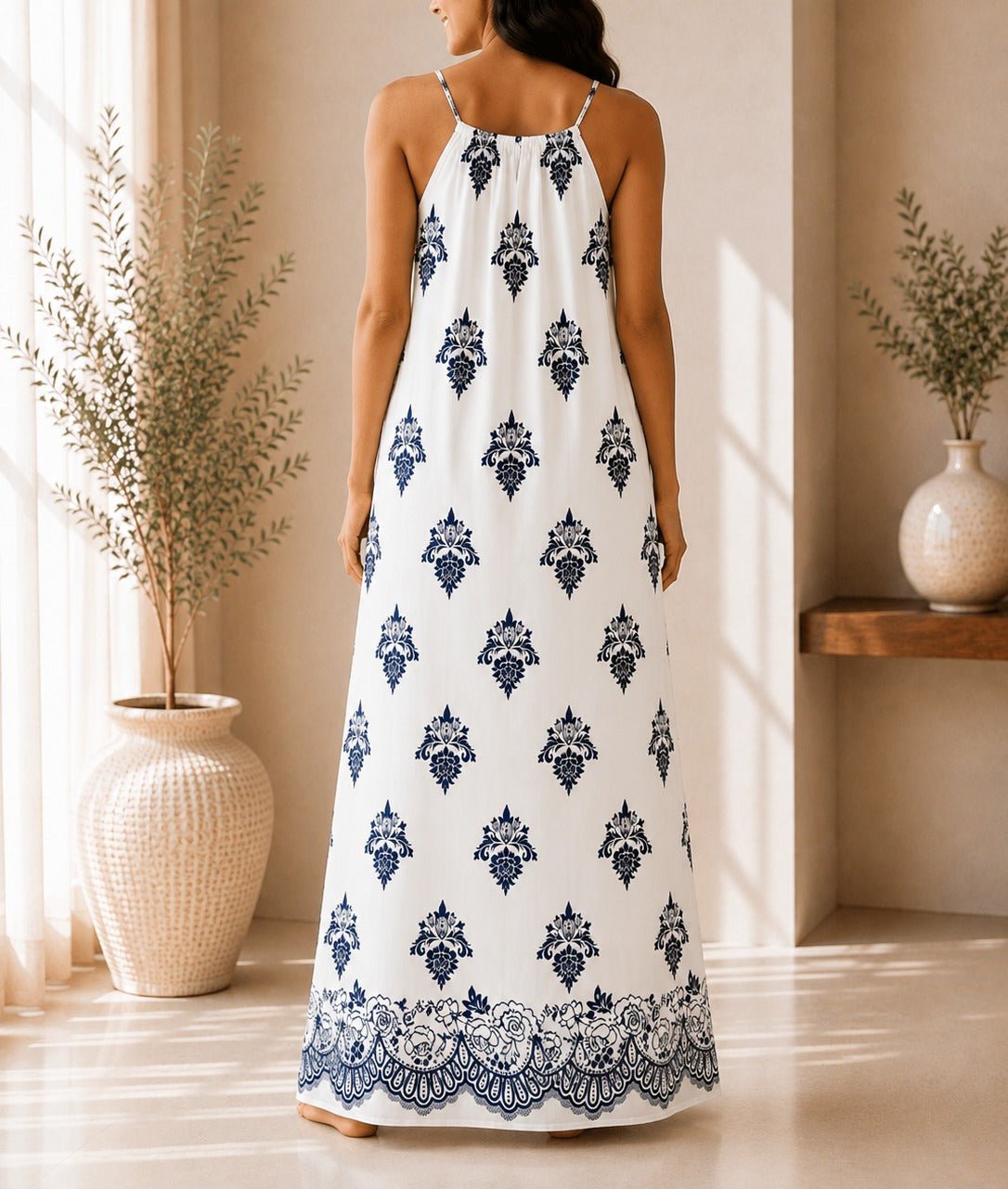 Ladies White Patterned Sleeveless Maxi Dress - StylePhase SA