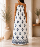Ladies White Patterned Sleeveless Maxi Dress - StylePhase SA