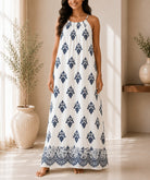Ladies White Patterned Sleeveless Maxi Dress - StylePhase SA