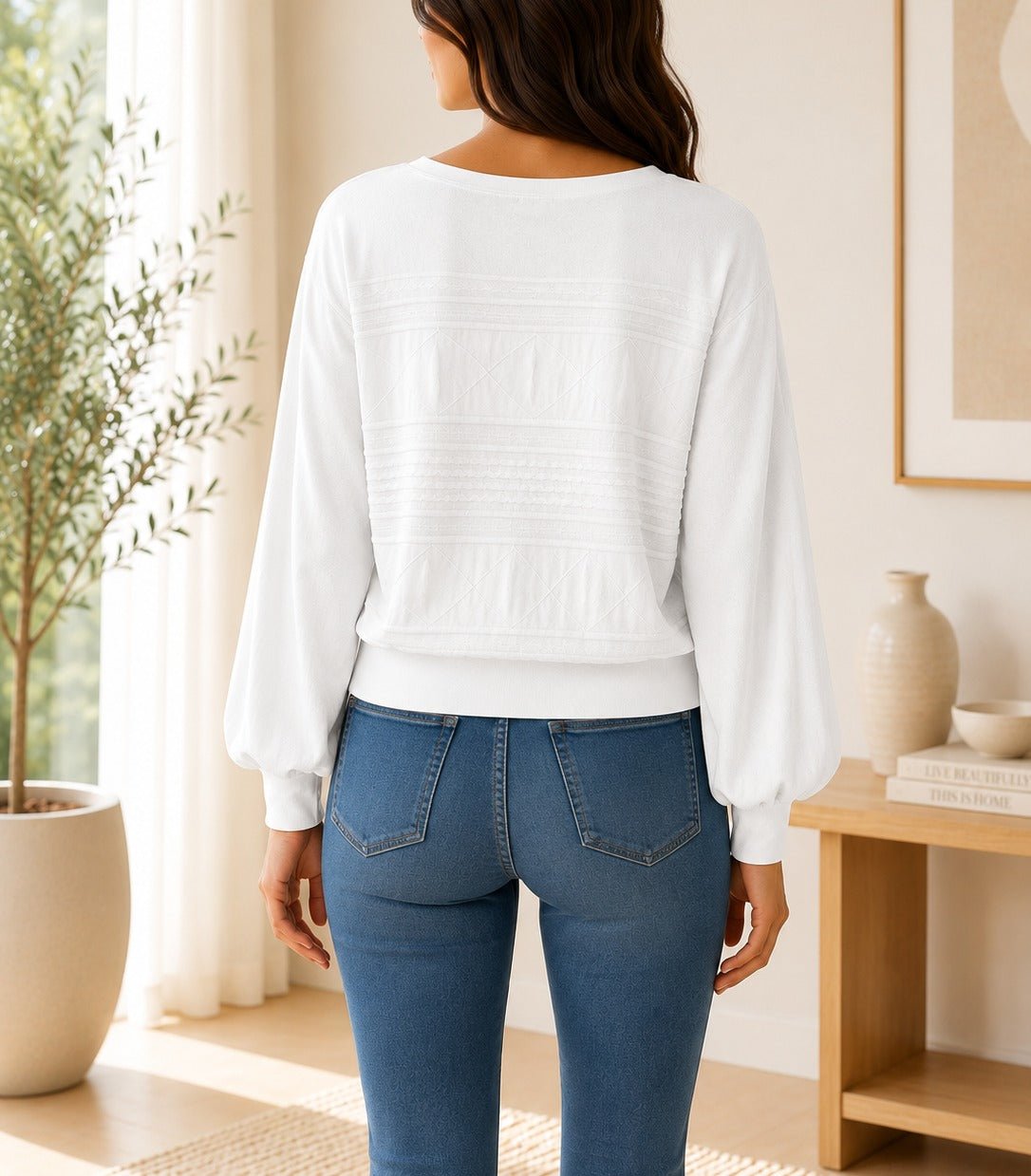 Ladies White Peplum Sleeve Knit Top - StylePhase SA