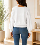 Ladies White Peplum Sleeve Knit Top - StylePhase SA