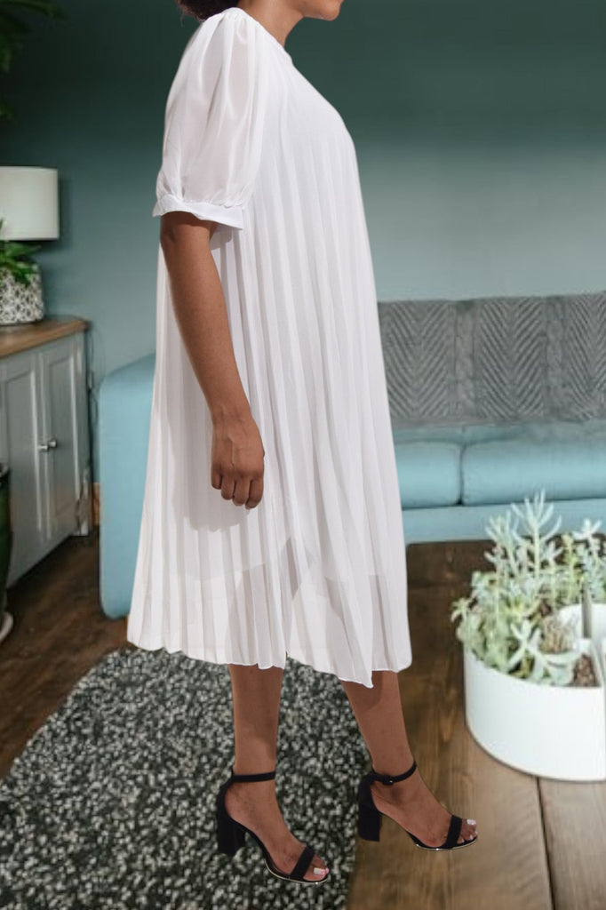 Ladies White Pleated Dress - StylePhase SA