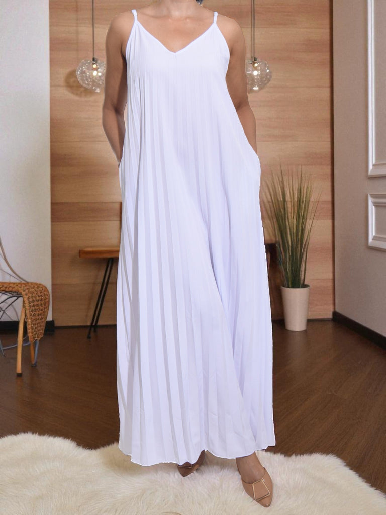 Ladies White Pleated Pocket Dress - StylePhase SA