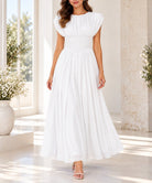 Ladies White Pleated Smocked Maxi Dress - StylePhase SA