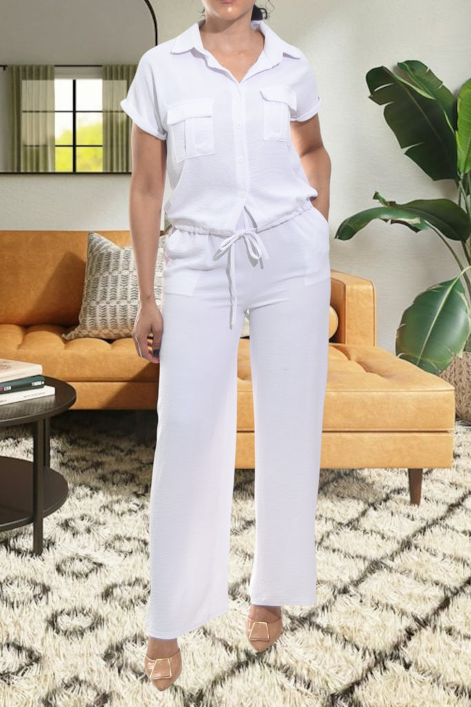 Ladies White Pocket Two Piece Set - StylePhase SA