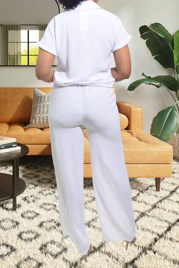 Ladies White Pocket Two Piece Set - StylePhase SA