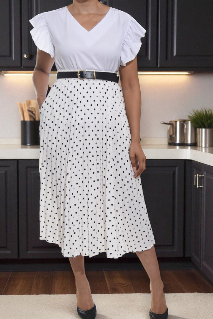 Ladies White Polka Dot Belted Skirt - StylePhase SA