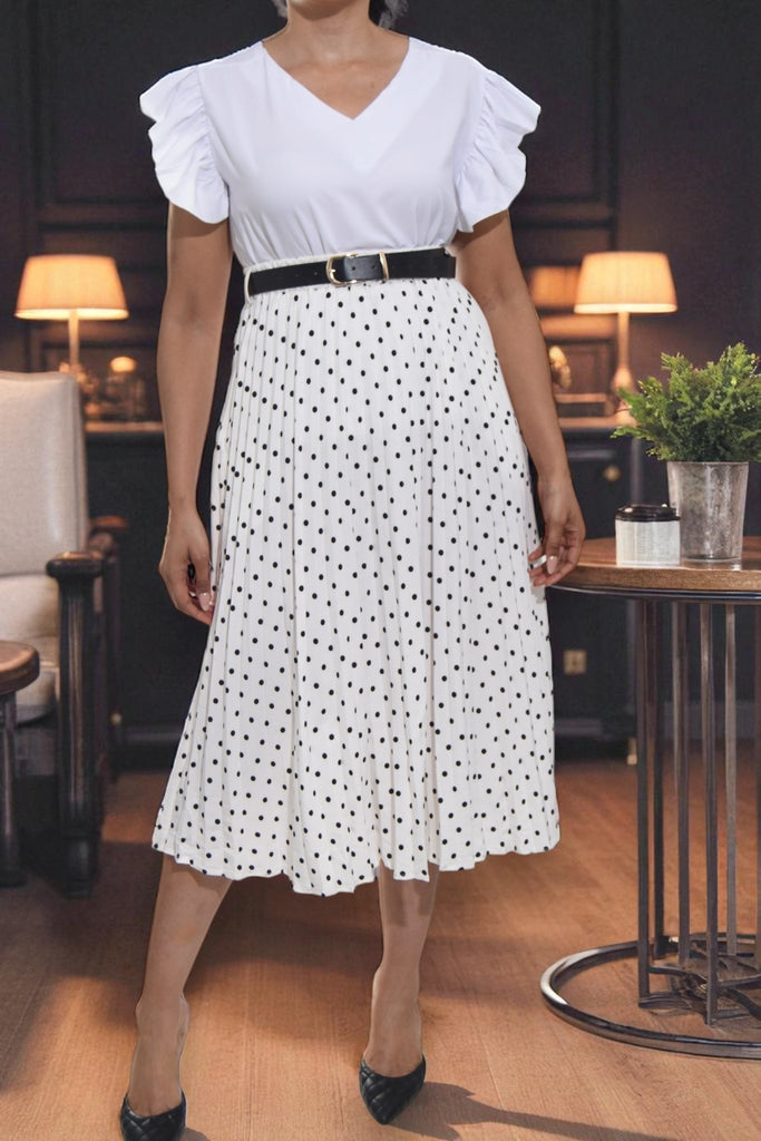 Ladies White Polka Dot Belted Skirt - StylePhase SA