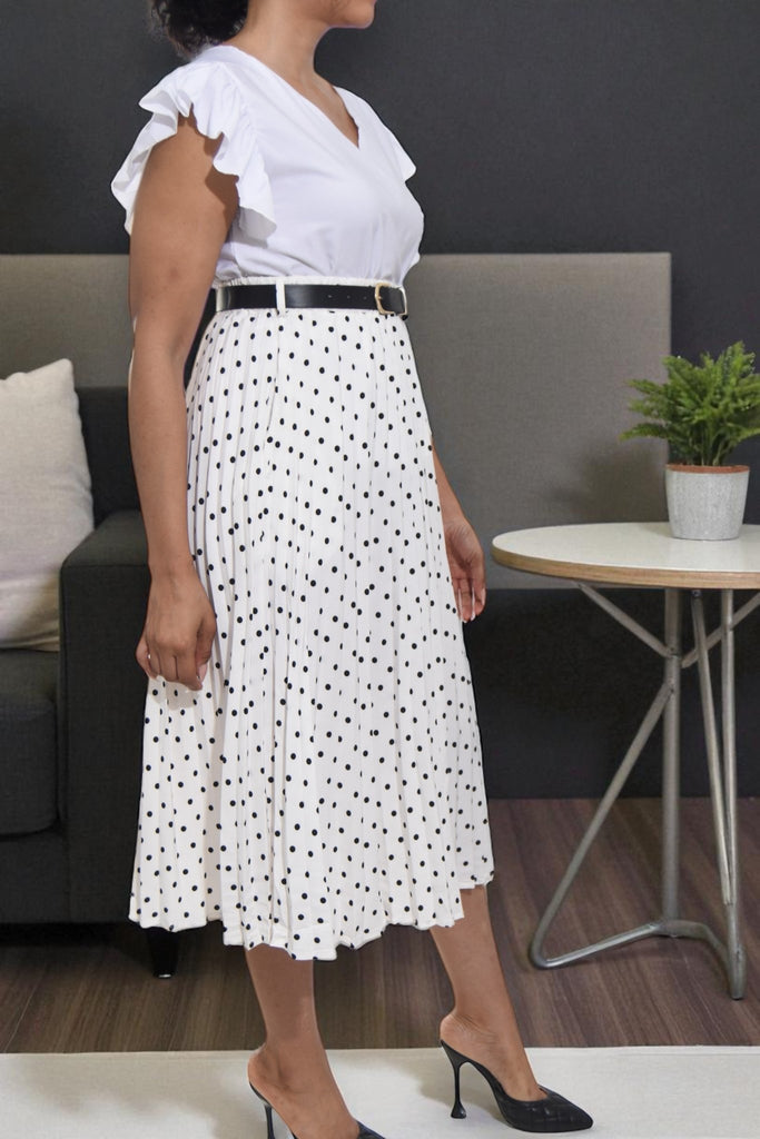 Ladies White Polka Dot Belted Skirt - StylePhase SA
