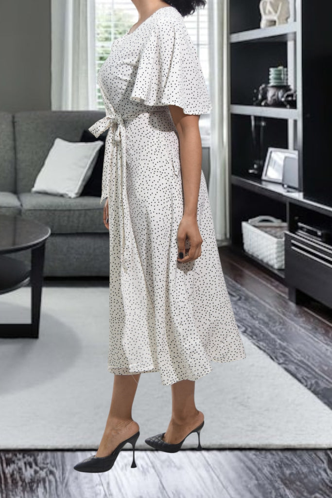 Ladies White Polka Dot Wrap Dress - StylePhase SA