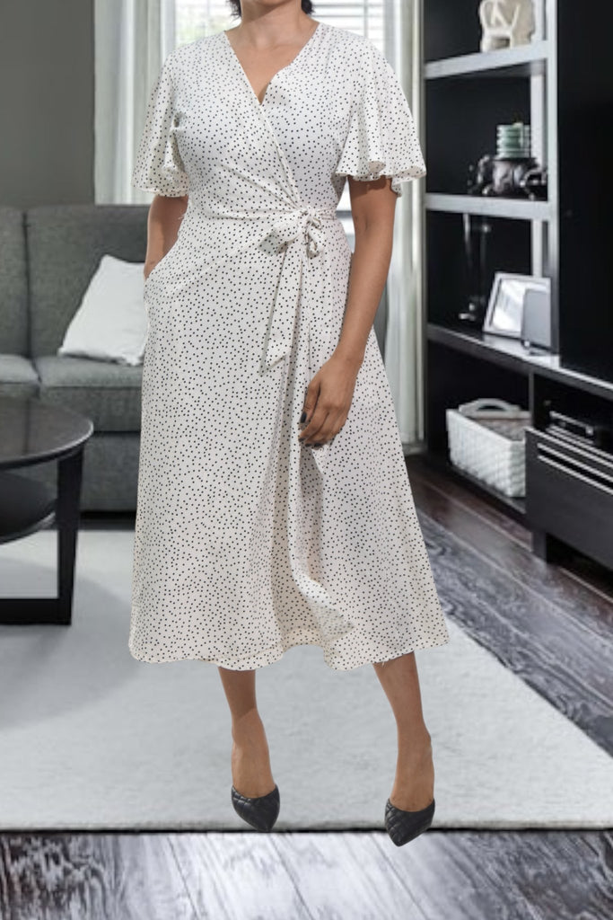 Ladies White Polka Dot Wrap Dress - StylePhase SA