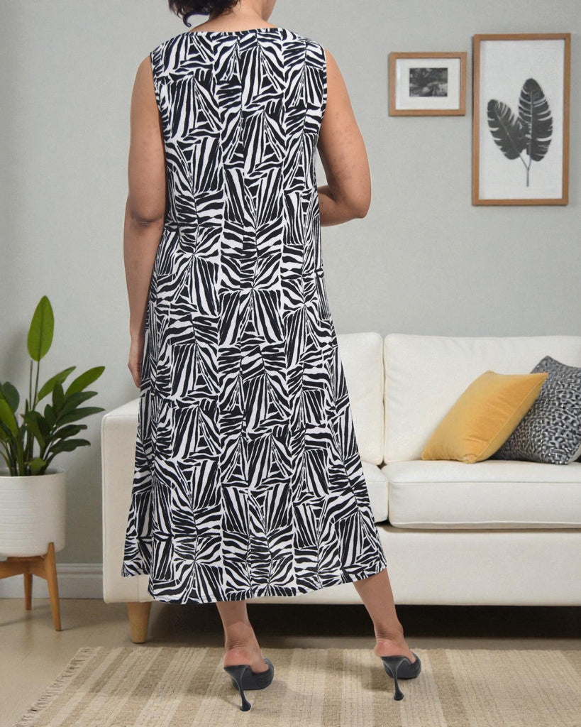 Ladies White Printed Crinkle Sleeveless Dress - StylePhase SA