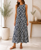 Ladies White Printed Crinkle Sleeveless Dress - StylePhase SA