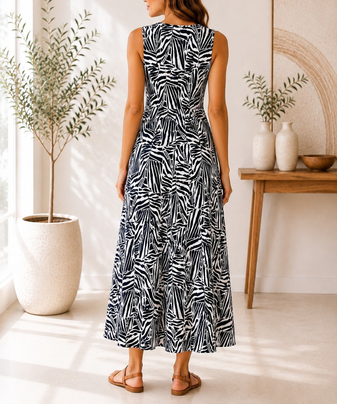 Ladies White Printed Crinkle Sleeveless Dress - StylePhase SA