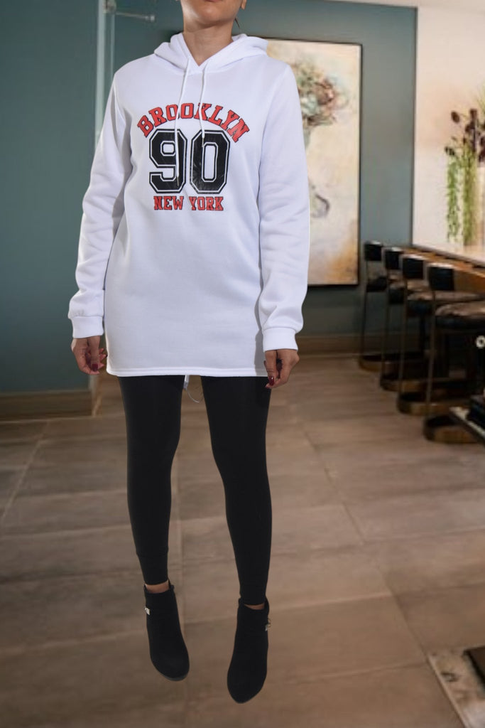 Ladies White Printed Hoody Dress - StylePhase SA