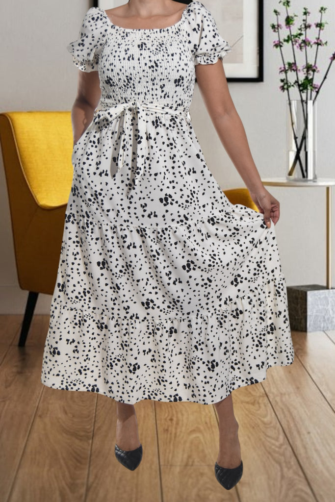 Ladies White Printed Pocket Dress - StylePhase SA