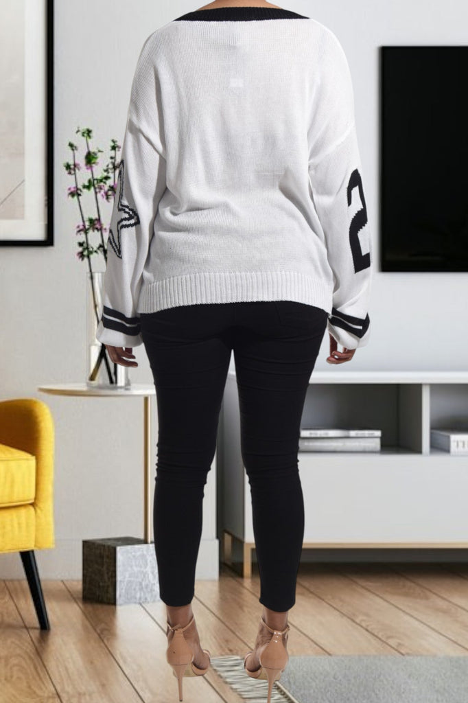 Ladies White Printed Sweater - StylePhase SA