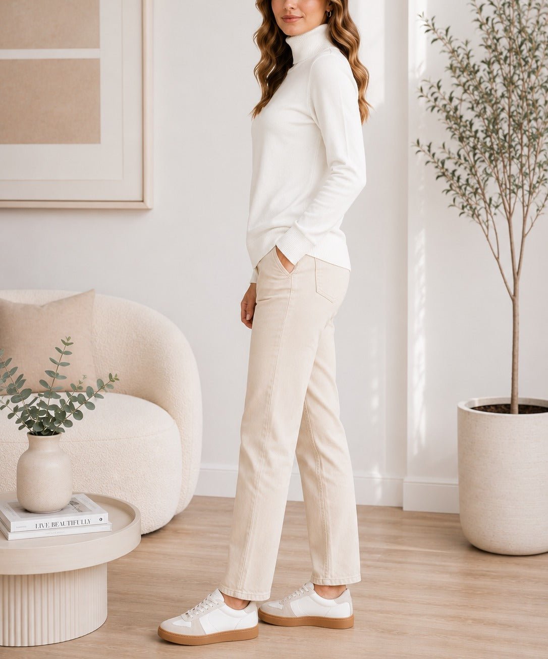 Ladies White Rib Polo Neck Jersey - StylePhase SA