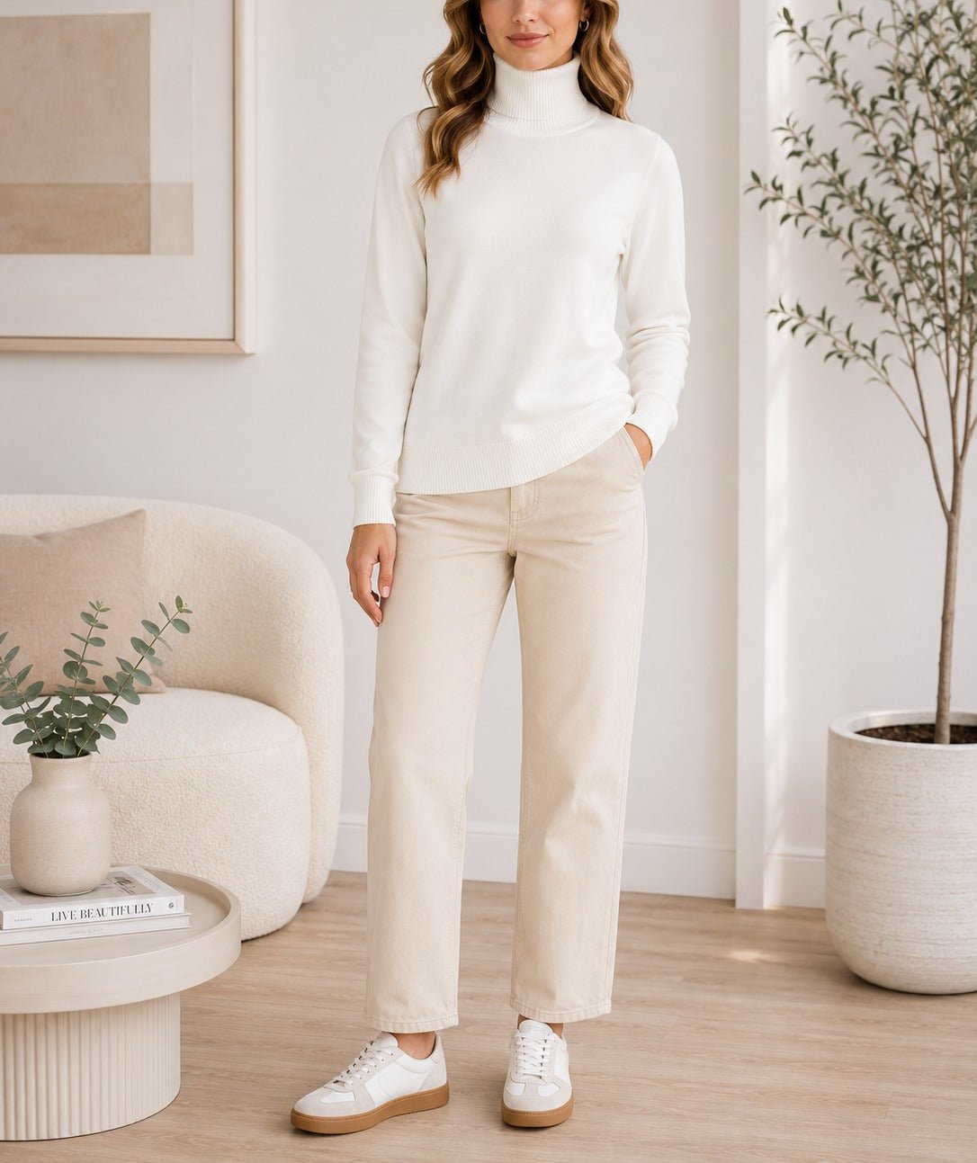 Ladies White Rib Polo Neck Jersey - StylePhase SA