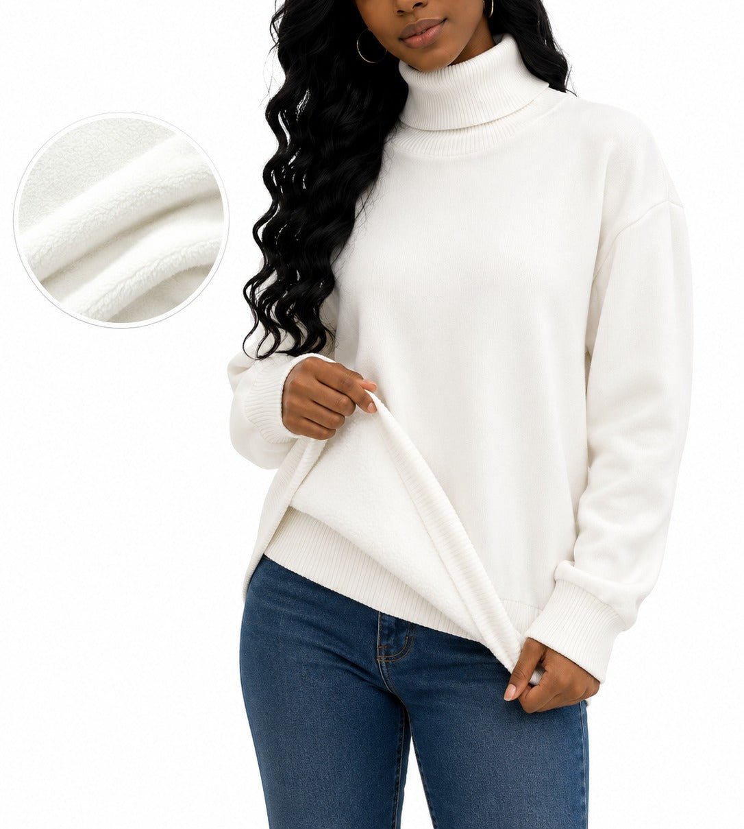 Ladies White Rib Polo Neck Jersey - StylePhase SA