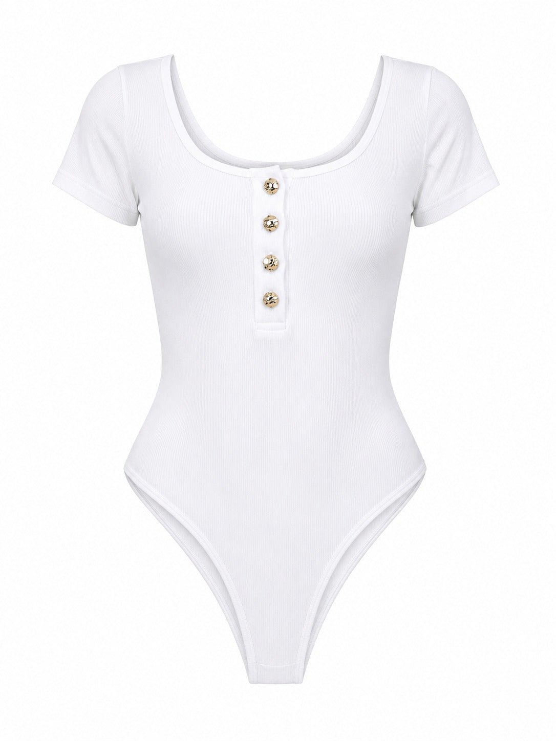 Ladies White Ribbed Short Sleeve Bodysuit - StylePhase SA