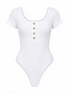 Ladies White Ribbed Short Sleeve Bodysuit - StylePhase SA